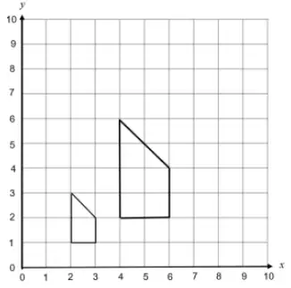 Answer: enlarged shape with vertices (4, 2), (6, 2), (6, 4) and (4, 6)