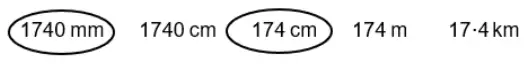 1740 mm and 174 cm circled