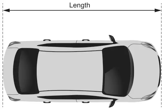 Diagram: plan view of a model car with a double-headed arrow labelled Length across its full length
