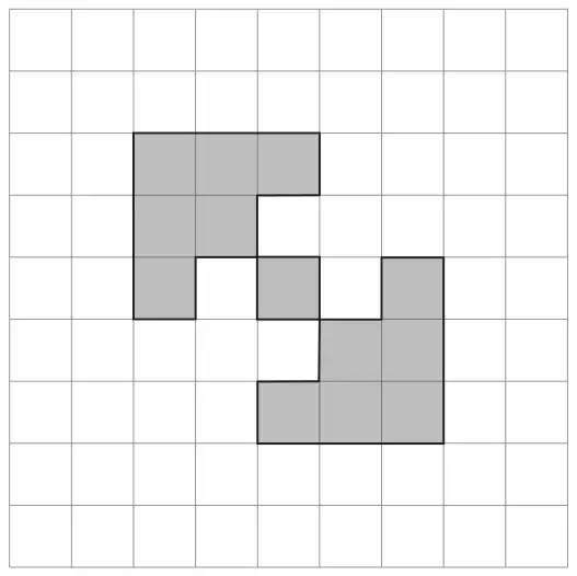 Diagram: a shaded shape made of squares on a 9 by 9 square grid