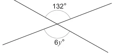 Diagram: two straight lines crossing, with vertically opposite angles 132 degrees and 6y degrees