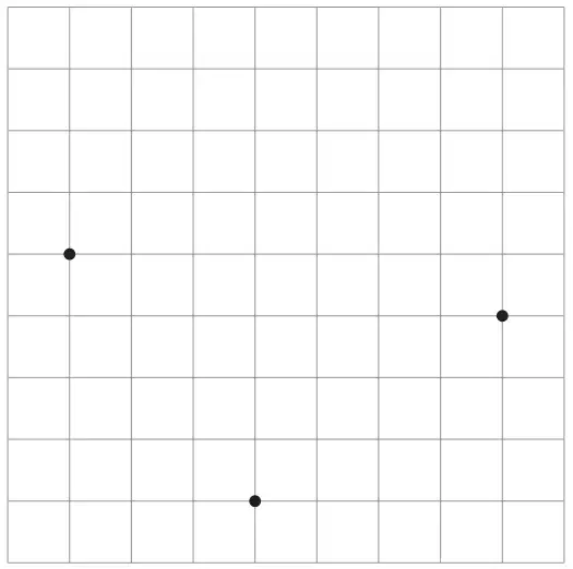 Centimetre square grid with three plotted points of a square