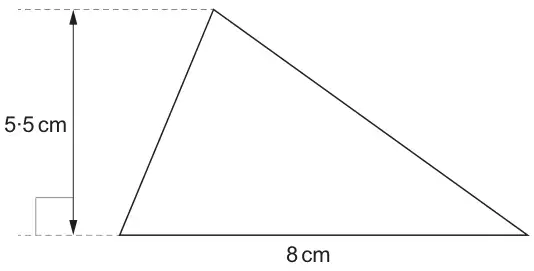 Triangle with base 8 cm and perpendicular height 5·5 cm