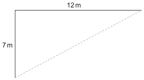 Two walls of 12 m and 7 m meeting at a corner, with a dotted line joining their far ends