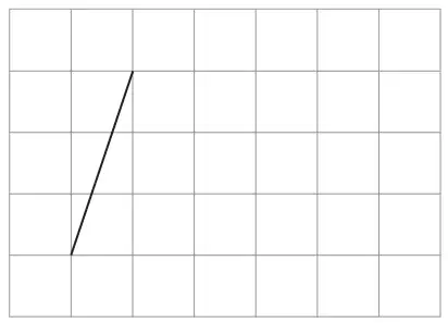 A square grid with one sloping line segment drawn, rising 3 squares over 1 square across
