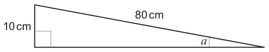 Right-angled triangle: vertical side 10 cm, hypotenuse 80 cm, angle a opposite the 10 cm side