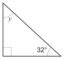 Diagram: right-angled triangle with angles 32 degrees and y