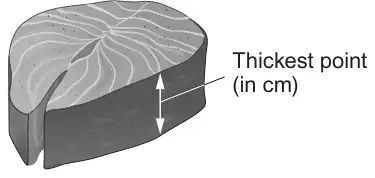A piece of fish with an arrow showing its thickest point (in cm)