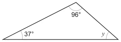 Diagram: a triangle with angles 37 degrees, 96 degrees and y