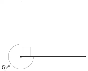 Diagram: two lines meeting at a point with a right angle between them; the reflex angle is marked 5y degrees
