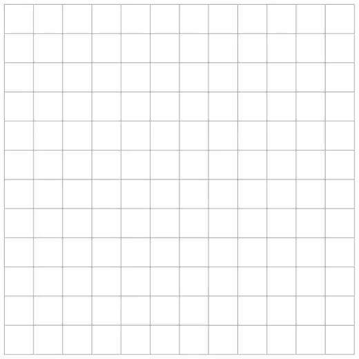 A square grid of 12 by 12 one-centimetre squares