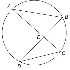 Circle with points A, B, C, D on the circumference; chords AC and BD intersect at E; AB and DC are joined
