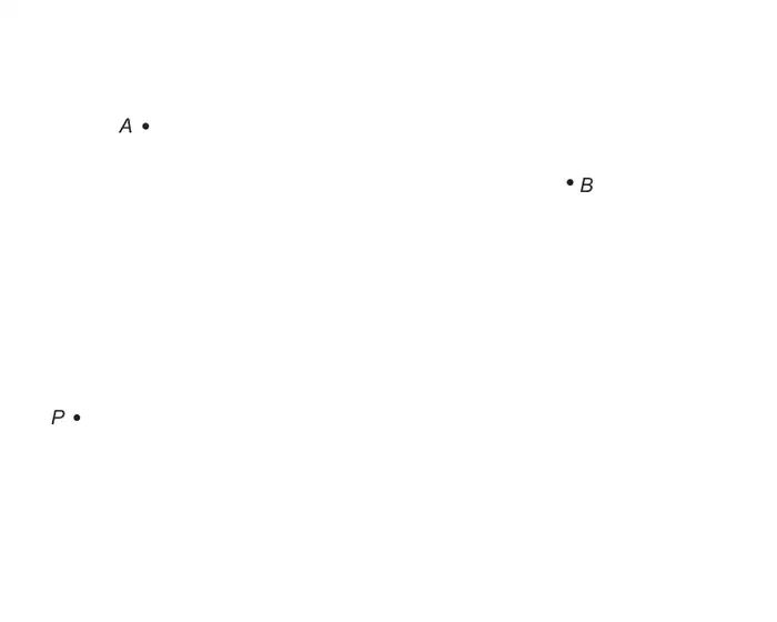 Scale diagram showing three points: A at upper left, B to the right of and slightly below A, and P below A