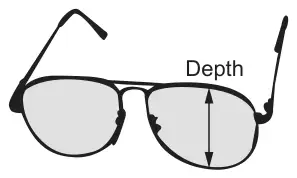 A pair of glasses with the depth of a lens shown as the vertical height of the lens