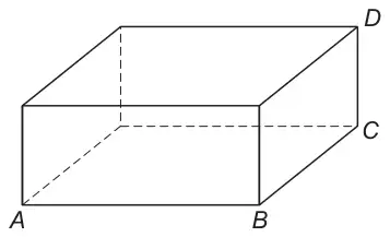 Cuboid with A and B at the front bottom edge, C at the back bottom right and D directly above C at the back top right