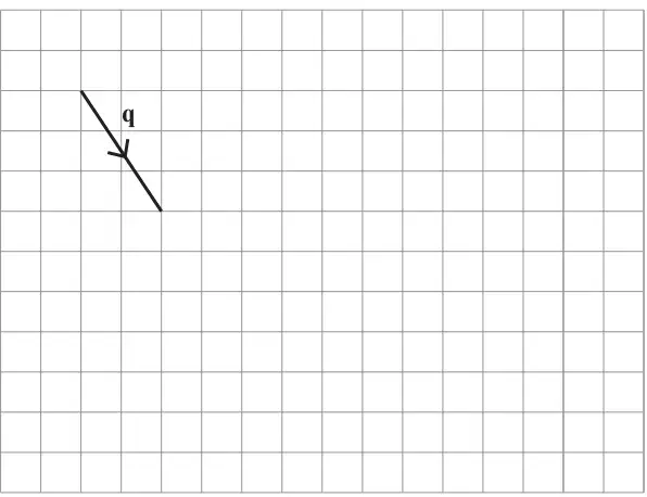 Square grid with the vector q drawn as a line segment with an arrow, going 1 square right and 1.5 squares down