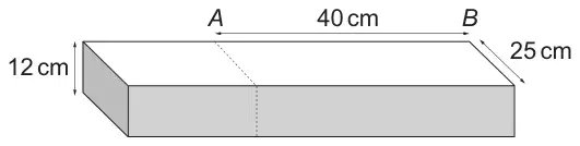 Cuboid section of pipe 12 cm high and 25 cm wide, with a 40 cm length marked from A to B