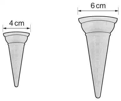 Two similar ice cream cones: the smaller has top width 4 cm, the larger has top width 6 cm