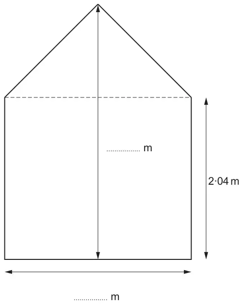 Similar shed cross-section with wall height 2·04 m; the total height and the width are left blank (……… m)