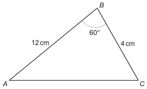 Triangle ABC with AB = 12 cm, BC = 4 cm and angle ABC = 60 degrees