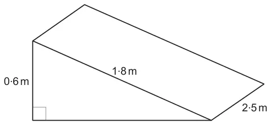 Triangular prism ramp: vertical edge 0·6 m, sloping edge 1·8 m, width 2·5 m, right angle at the bottom of the vertical edge