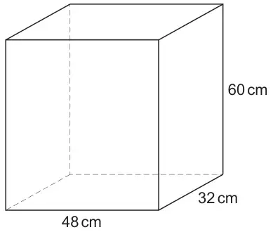 Cuboid crate with length 48 cm, width 32 cm and height 60 cm