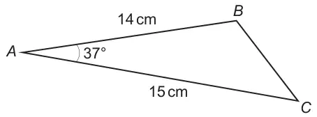 Triangle ABC with AB = 14 cm, AC = 15 cm and angle BAC = 37°