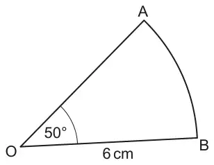 Sector AOB with centre O, radius OB = 6 cm and angle AOB = 50 degrees