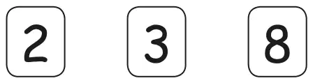 Three number tiles showing 2, 3 and 8