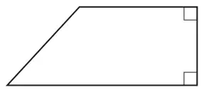 Quadrilateral with a horizontal top side and a longer horizontal bottom side, a vertical right side with two right angles, and a sloping left side