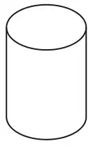 A solid with a circular top and bottom and a curved side