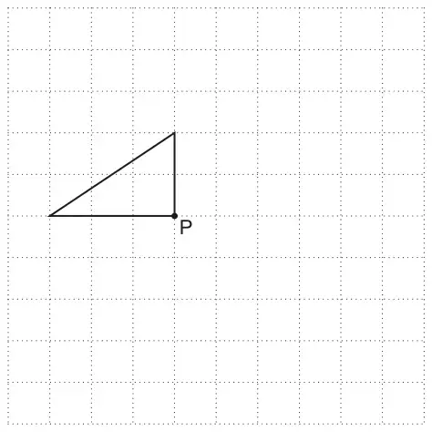 Square grid with a right-angled triangle whose right angle is at the point P