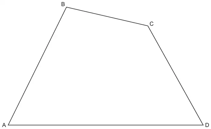 Quadrilateral ABCD with A at the bottom left, B at the top left, C at the top right and D at the bottom right