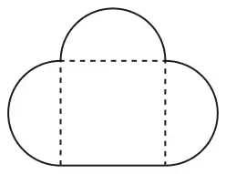 Lawn made of a square with a semicircle on its top side and semicircles on its left and right sides