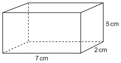 Cuboid 7 cm long, 2 cm deep and 5 cm high