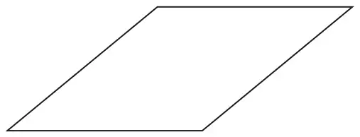 A rhombus with horizontal top and bottom sides, slanting to the right