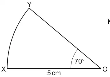 Sector XOY with radius OX = 5 cm and angle XOY = 70 degrees