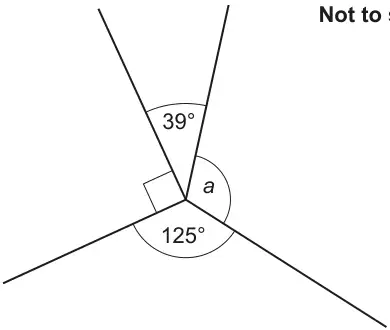Four lines meeting at a point forming angles of 39 degrees, a, 125 degrees and a right angle