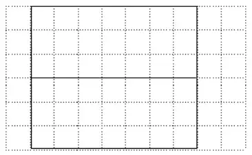 A 7 by 6 rectangle on the grid with a line across the middle parallel to the 7 cm sides