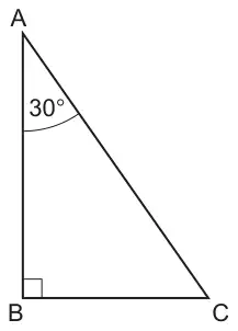 Right-angled triangle ABC with a right-angle symbol at B and angle 30 degrees marked at A