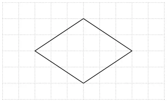 One-centimetre grid with a rhombus drawn on it; its horizontal diagonal is 6 cm and its vertical diagonal is 4 cm