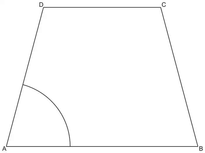 Scale drawing of quadrilateral ABCD with AB at the bottom and DC at the top, and an arc centred on A from AB to AD