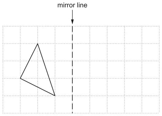 Square grid with a vertical dashed mirror line and a triangle to the left of it