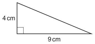 Right-angled triangle with the right angle at the bottom left, vertical side 4 cm and base 9 cm