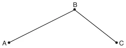 Points A, B and C joined by straight lines from A up to B and from B down to C