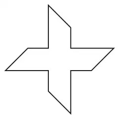 Shape like a cross with four slanted arms, each arm a parallelogram, arranged around the centre