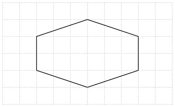 Hexagon drawn on a square grid: vertical left and right sides, with a vertex at the top centre and a vertex at the bottom centre