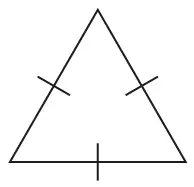 A triangle with a dash on each of its three sides, showing all three sides are equal