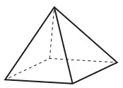 A square based pyramid, with hidden edges dashed