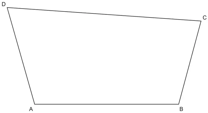 Scale drawing of a quadrilateral garden ABCD with AB along the bottom, D at the top left and C at the top right